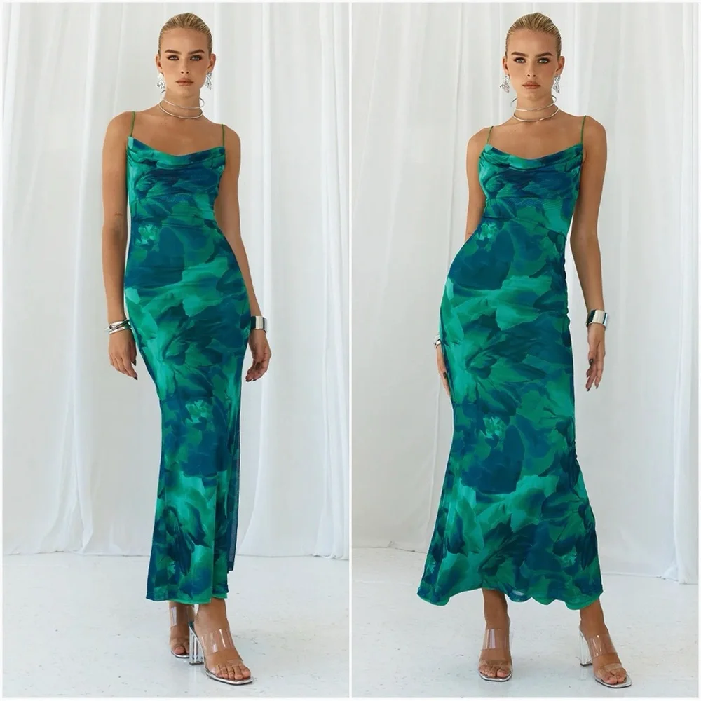 Runaway the Label • green floral kapri slip dress sz XS - Picture 2 of 10